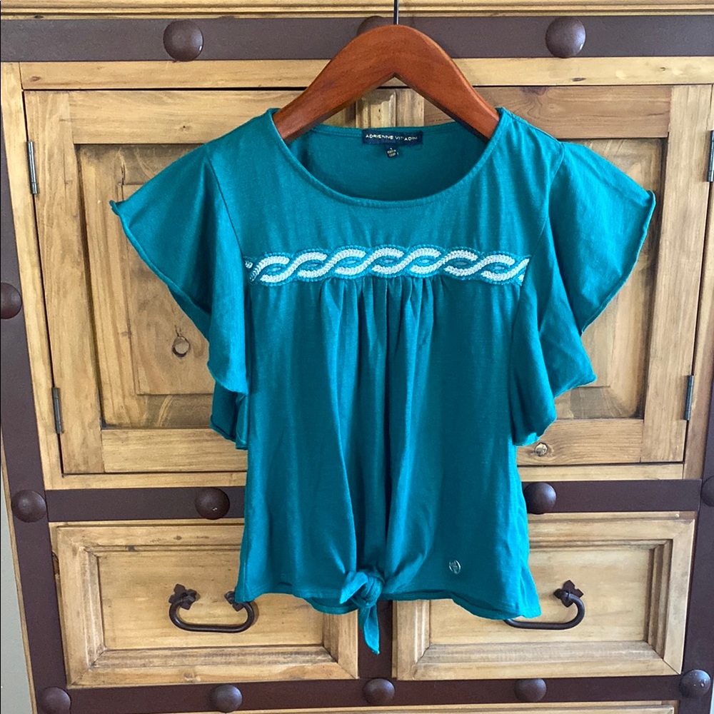 Adrienne Vittadini Green Flutter Sleeve Ruffled Blouse